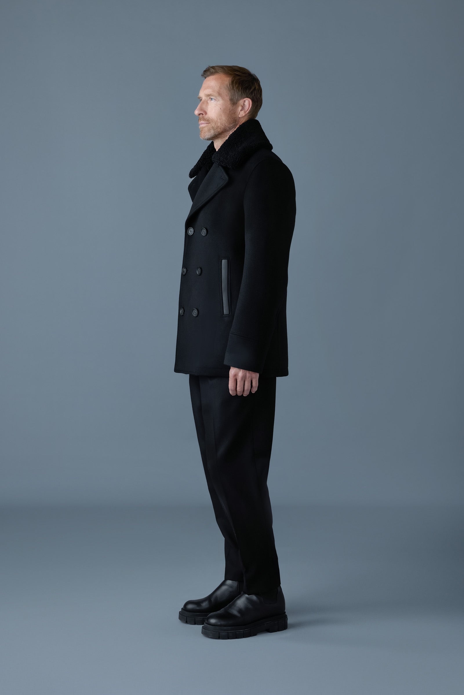 COLE wool double-breasted jacket with shearling collar