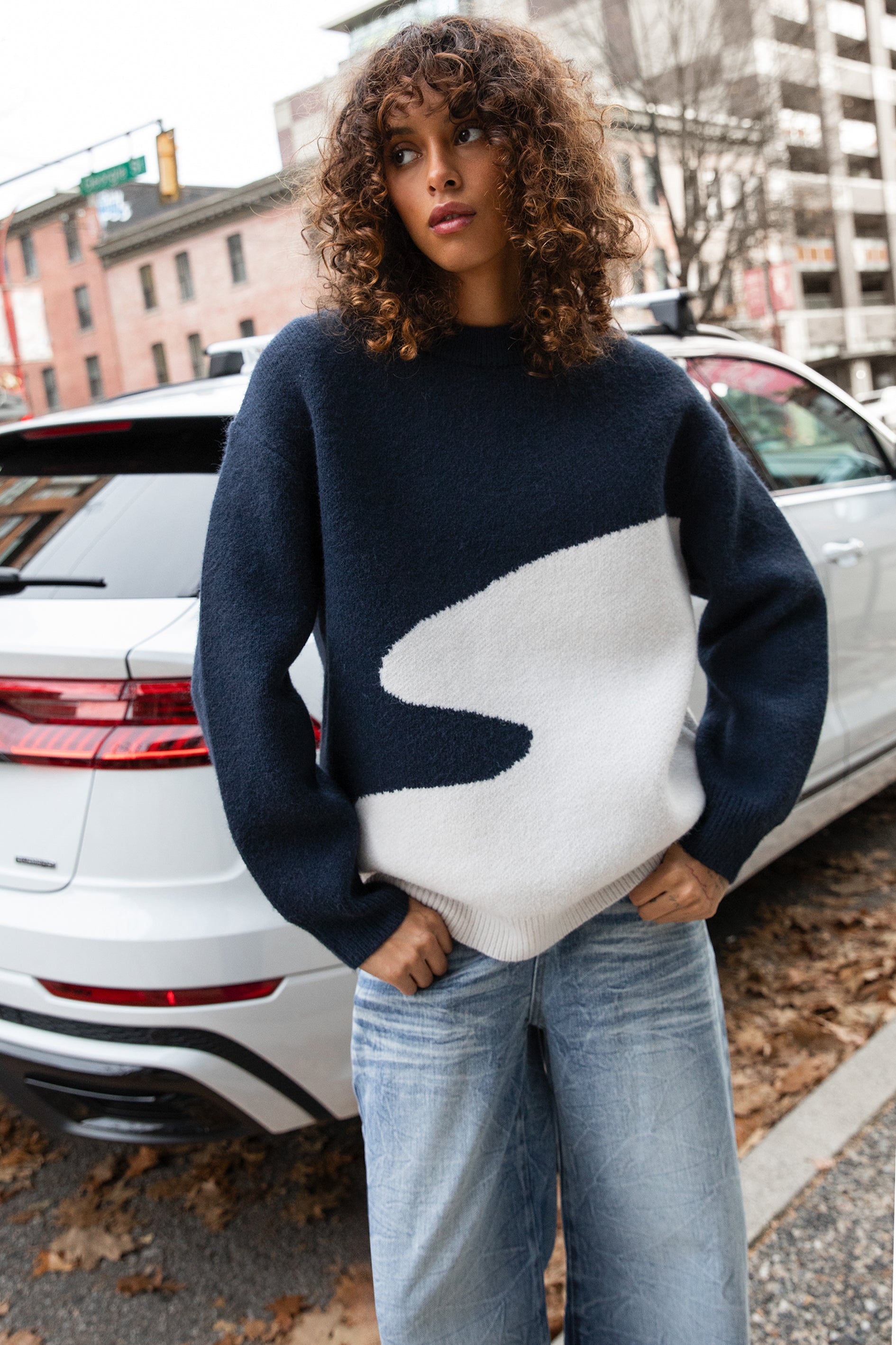PULL OVERSIZE EN MAILLE INTARSIA