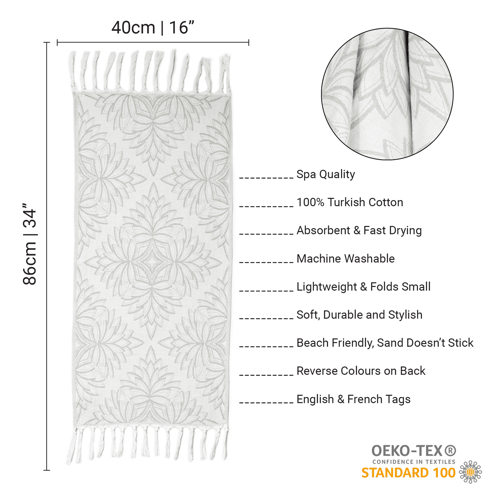 Turkish Towels Canada | Hand Towel | Grey + White