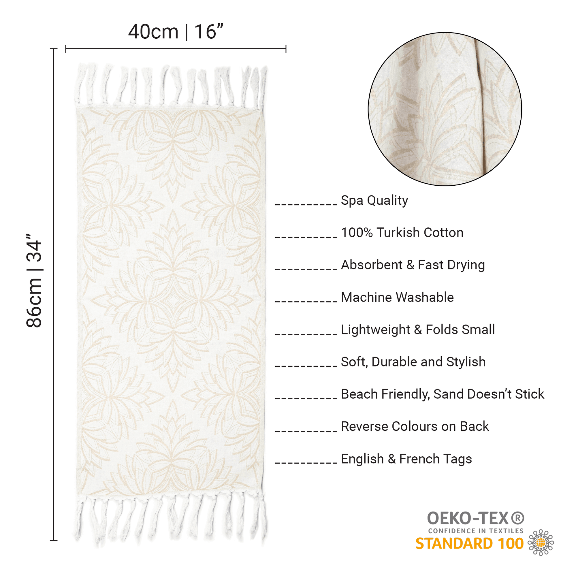 Serviettes turques Canada | Essuie-mains | Avoine + Blanc