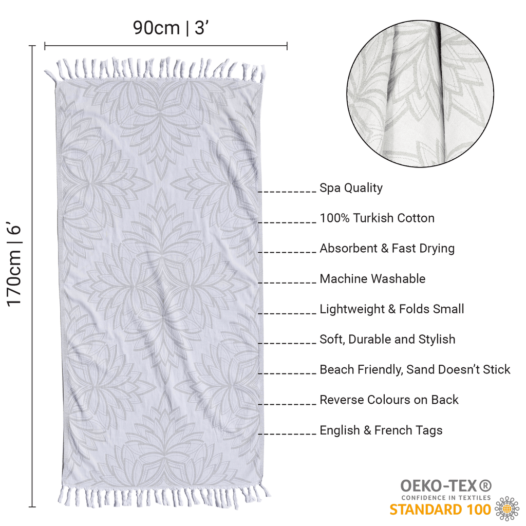 Serviettes turques Canada | Serviette de corps | Gris et blanc
