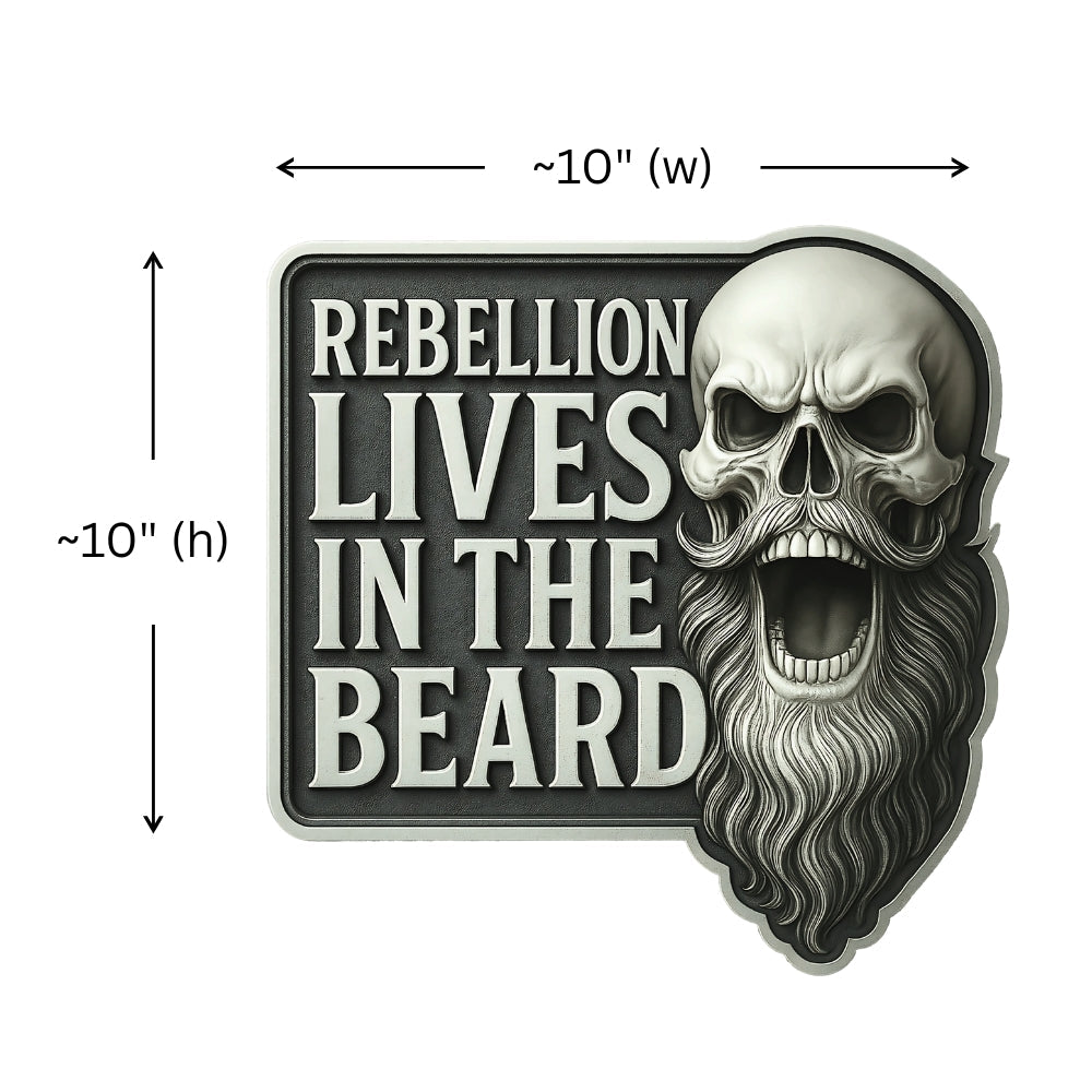 Autocollant « La rébellion vit dans la barbe » (25,4 cm x 25,4 cm) – Vinyle laminé de qualité supérieure | Motif crâne et barbe découpé | Autocollant résistant aux intempéries pour véhicule | Collection