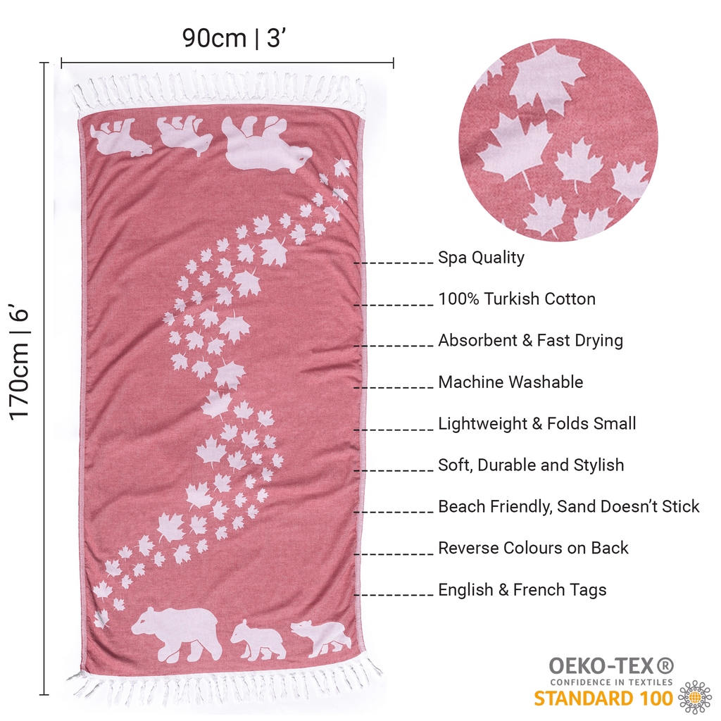 Everyday Luxury Turkish Body Towel in Red & White Canadian Bears