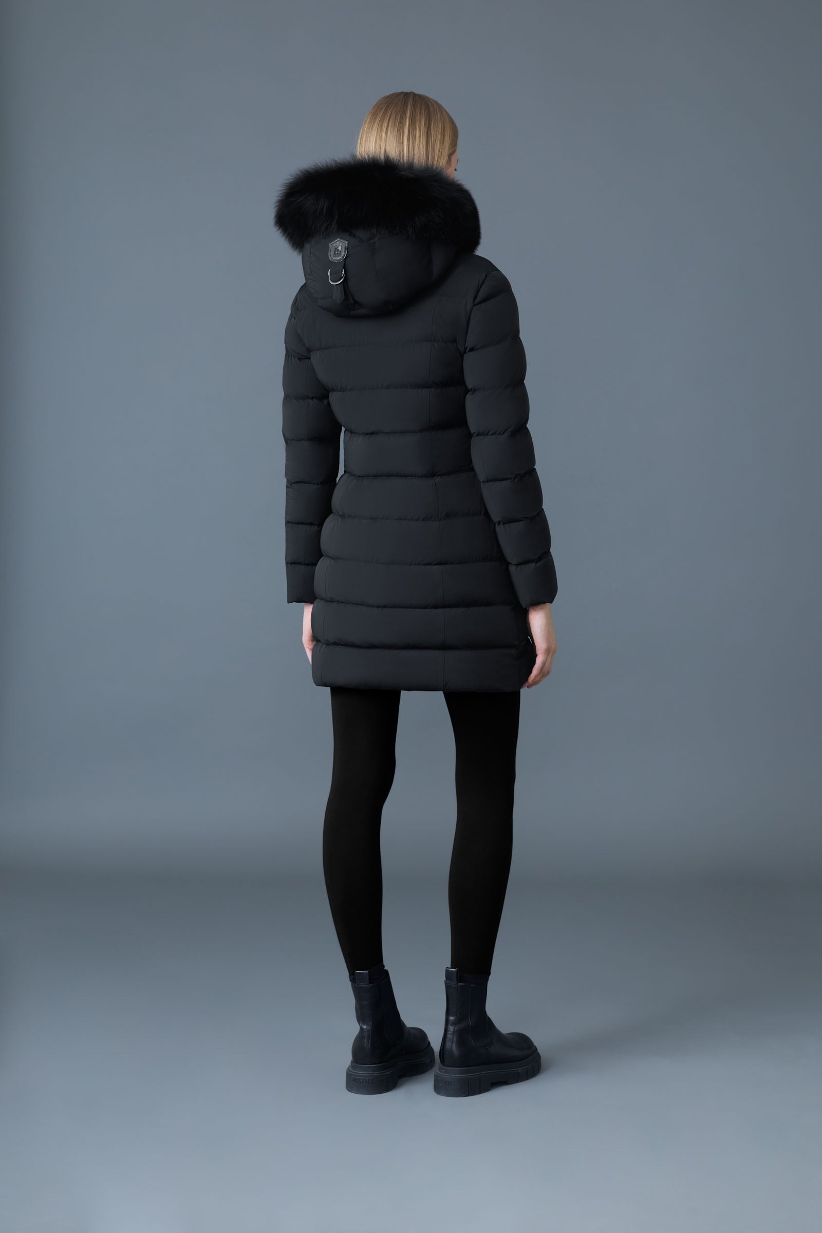 Manteau en duvet léger extensible CALLA Agile-360 avec col en fourrure de renard bleu