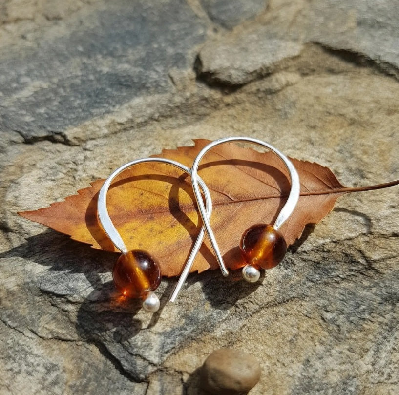 Sterling Silver Hoop Earrings: amber