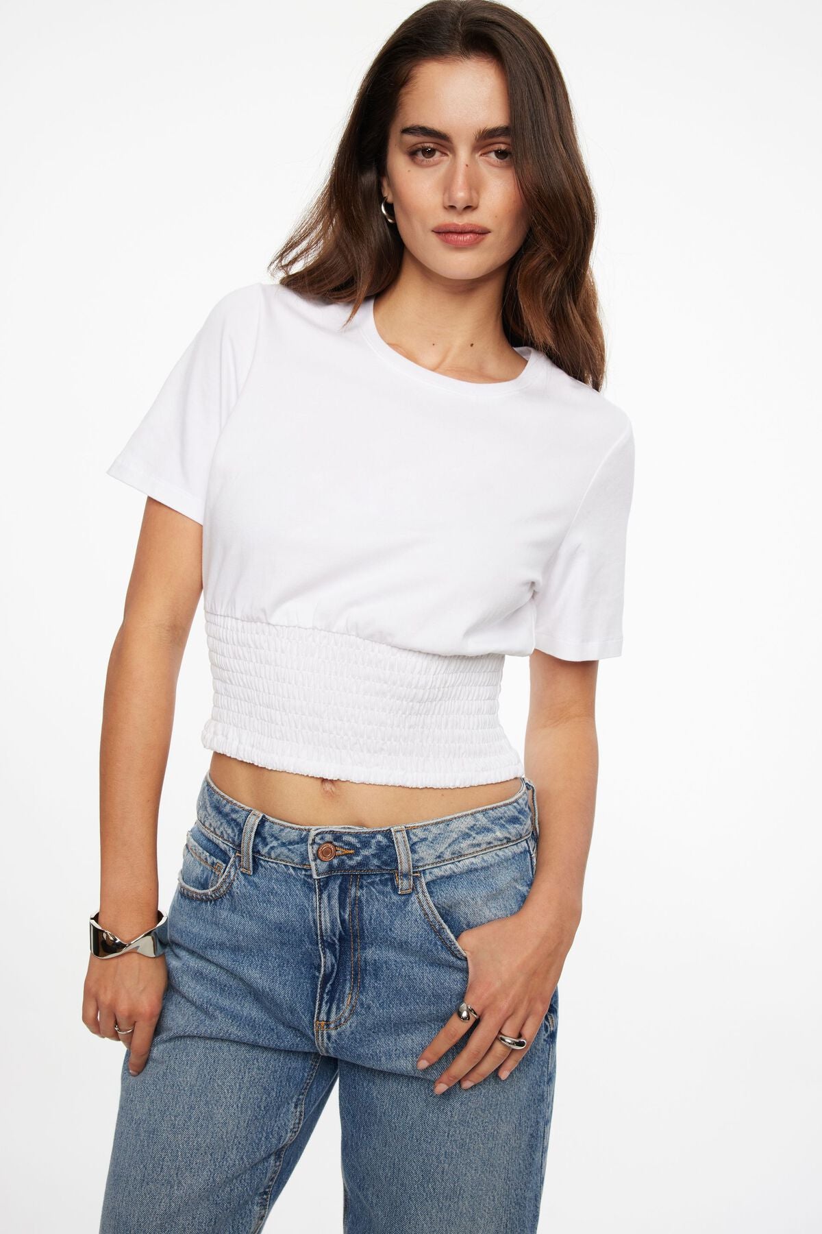 Smocked Crewneck T-Shirt