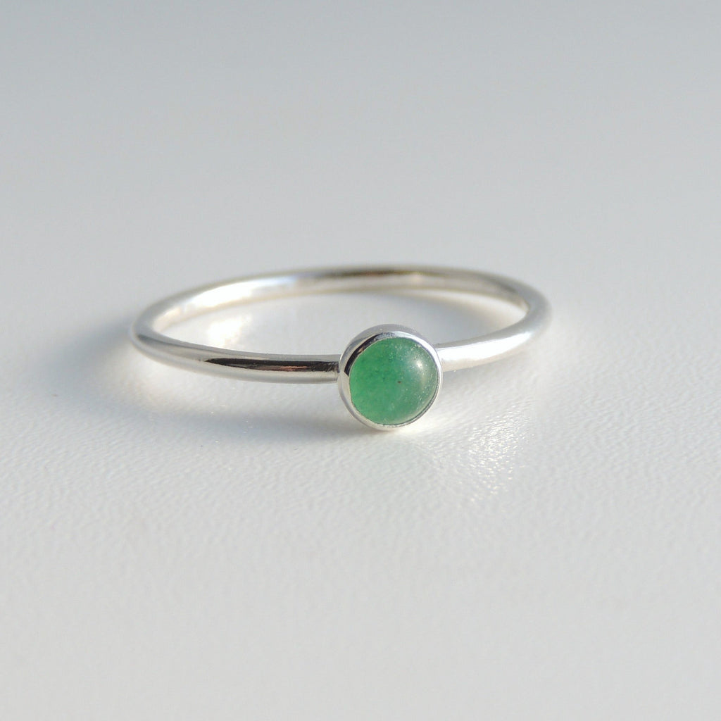 Green Aventurine Ring Sterling Silver Stacking Ring Green Stone Ring