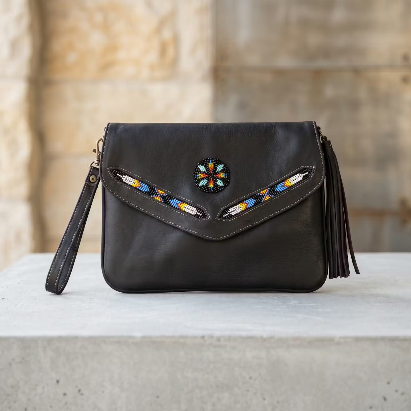 Leather beaded Crossbody bag(Chocolate Brown)