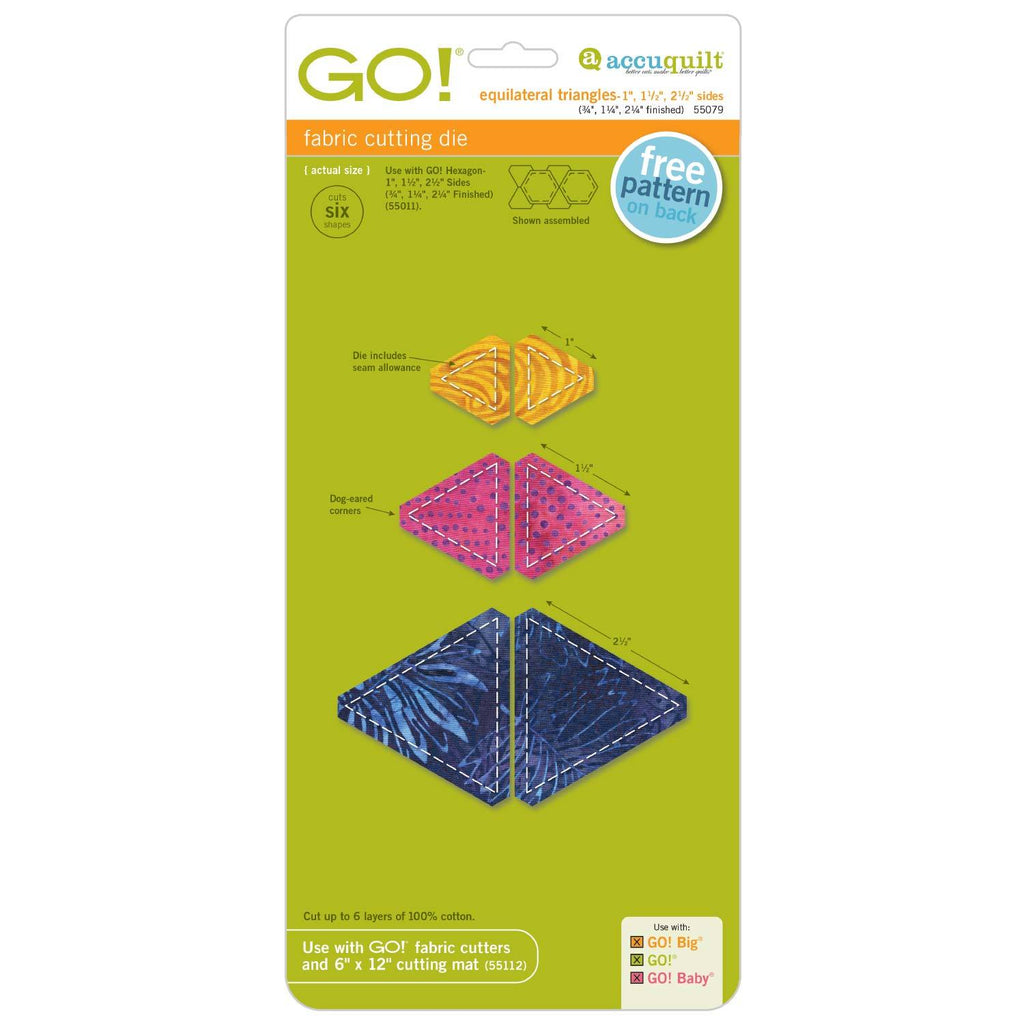 GO ! Triangles équilatéraux : côtés de 1 pouce, 1 1/2 pouce et 2 1/2 pouces (3/4 pouce, 1 1/4 pouce et 2 1/4 pouces finis).