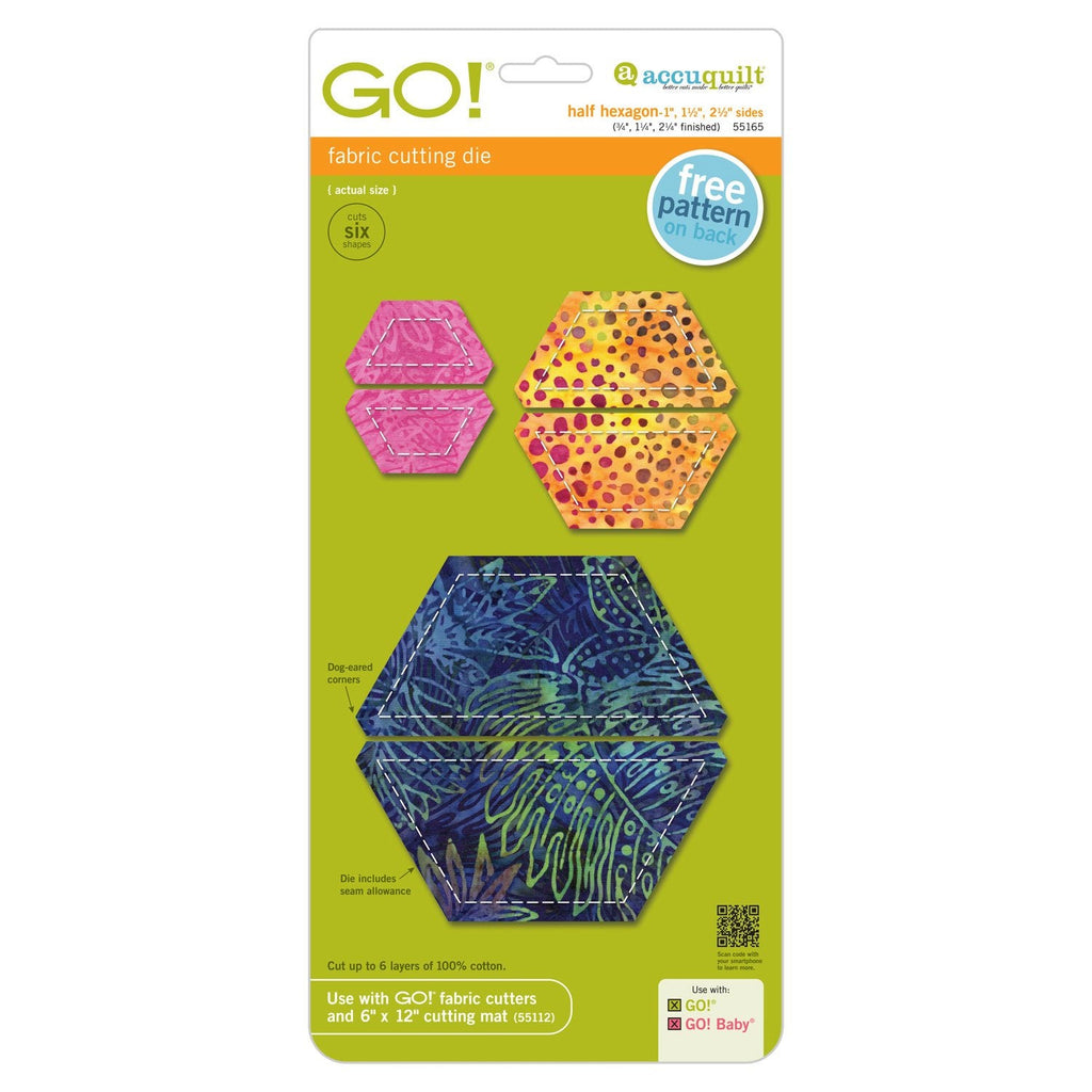 GO! Half Hexagon-1", 1 1/2", 2 1/2" Sides (3/4", 1 1/4", 2 1/4" Finished)