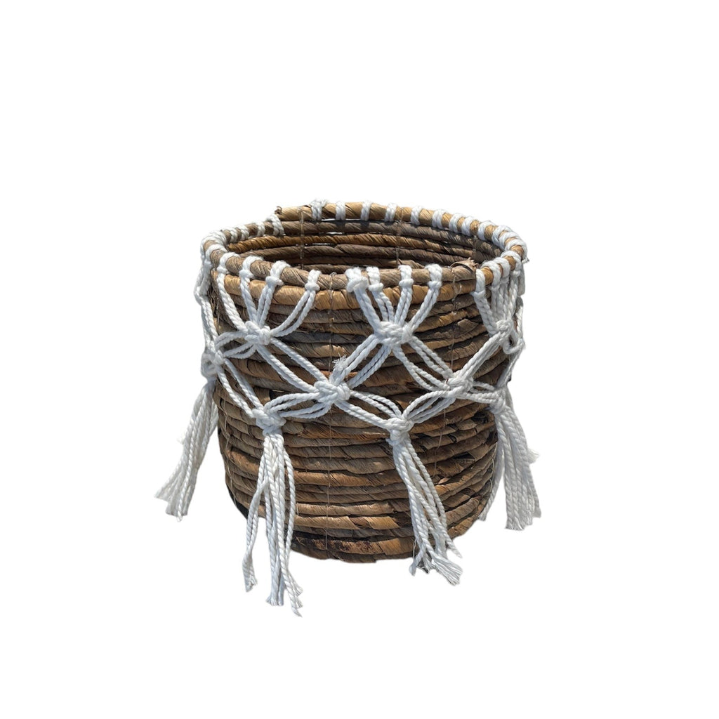 Banana Leaf & Macrame Tassel Planter Basket