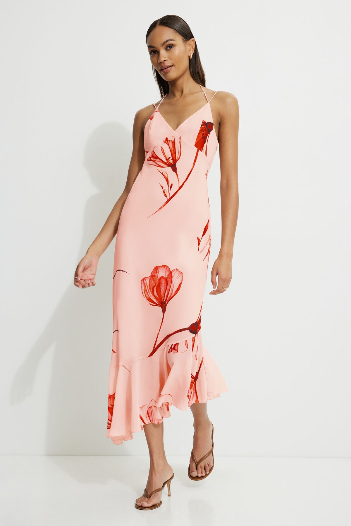 Robe midi asymétrique à volants
