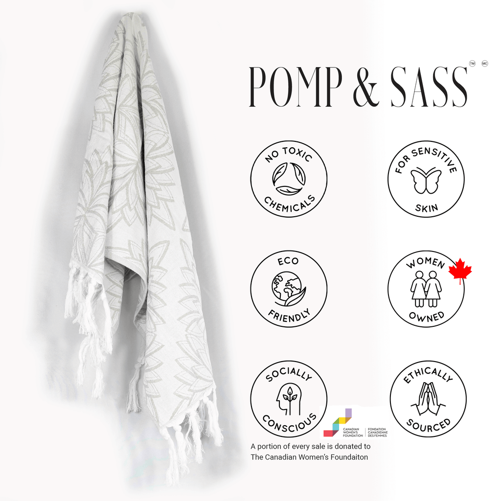 Spa Quality Turkish Hand Towel in Grey & White Geometric Floral