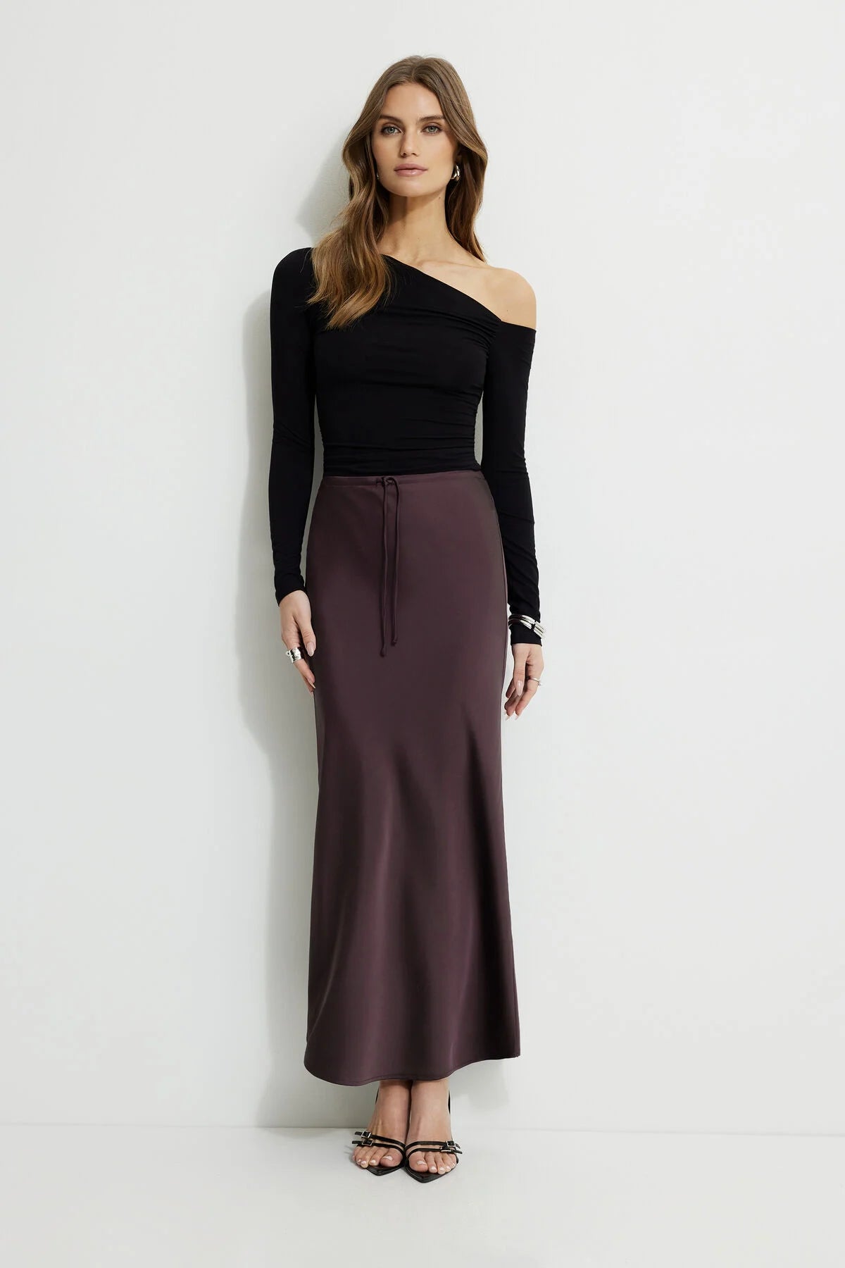 Jupe longue en satin Cary