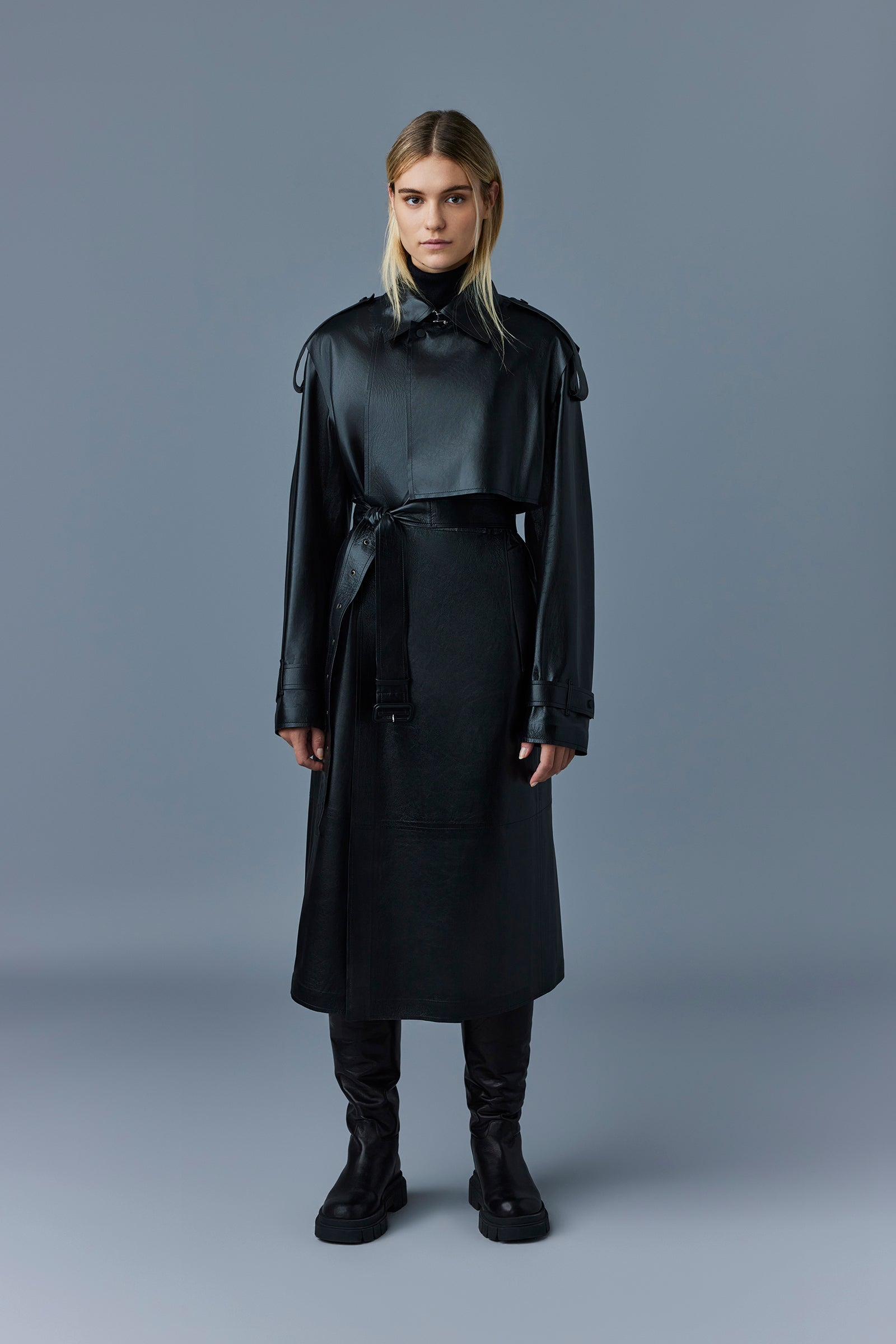 ADRIANA Trench en cuir de veau avec ceinture