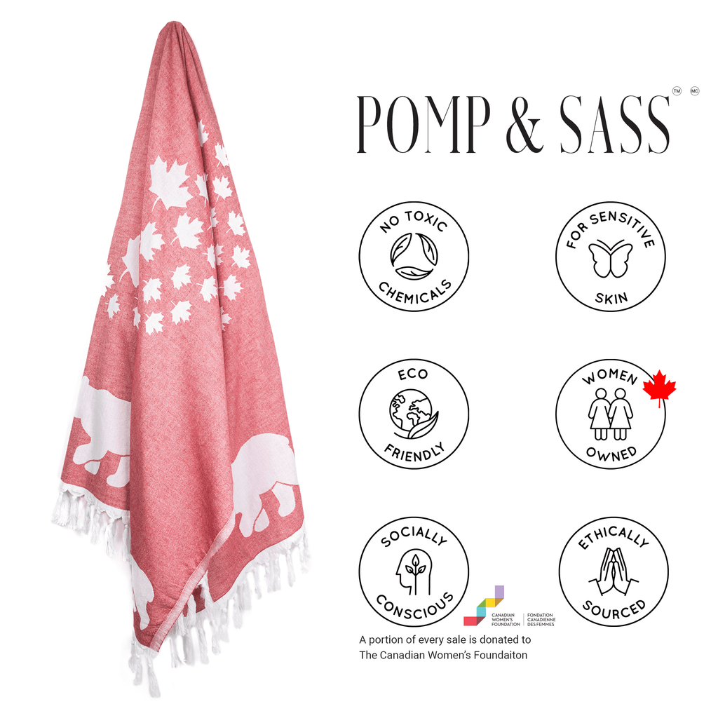 Everyday Luxury Turkish Body Towel in Red & White Canadian Bears