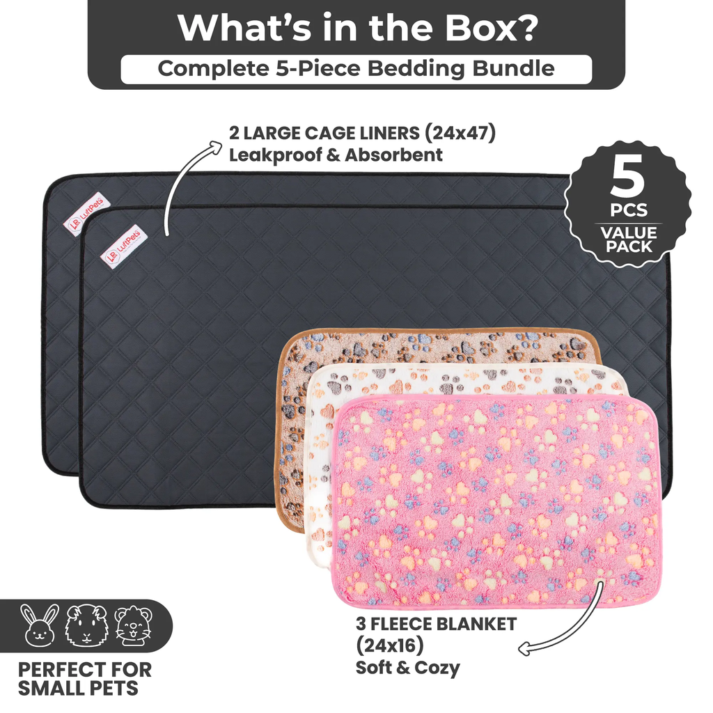 Parure de lit polaire 5 pièces pour cochon d'Inde et lapin – Parfaite pour chiens et chats
