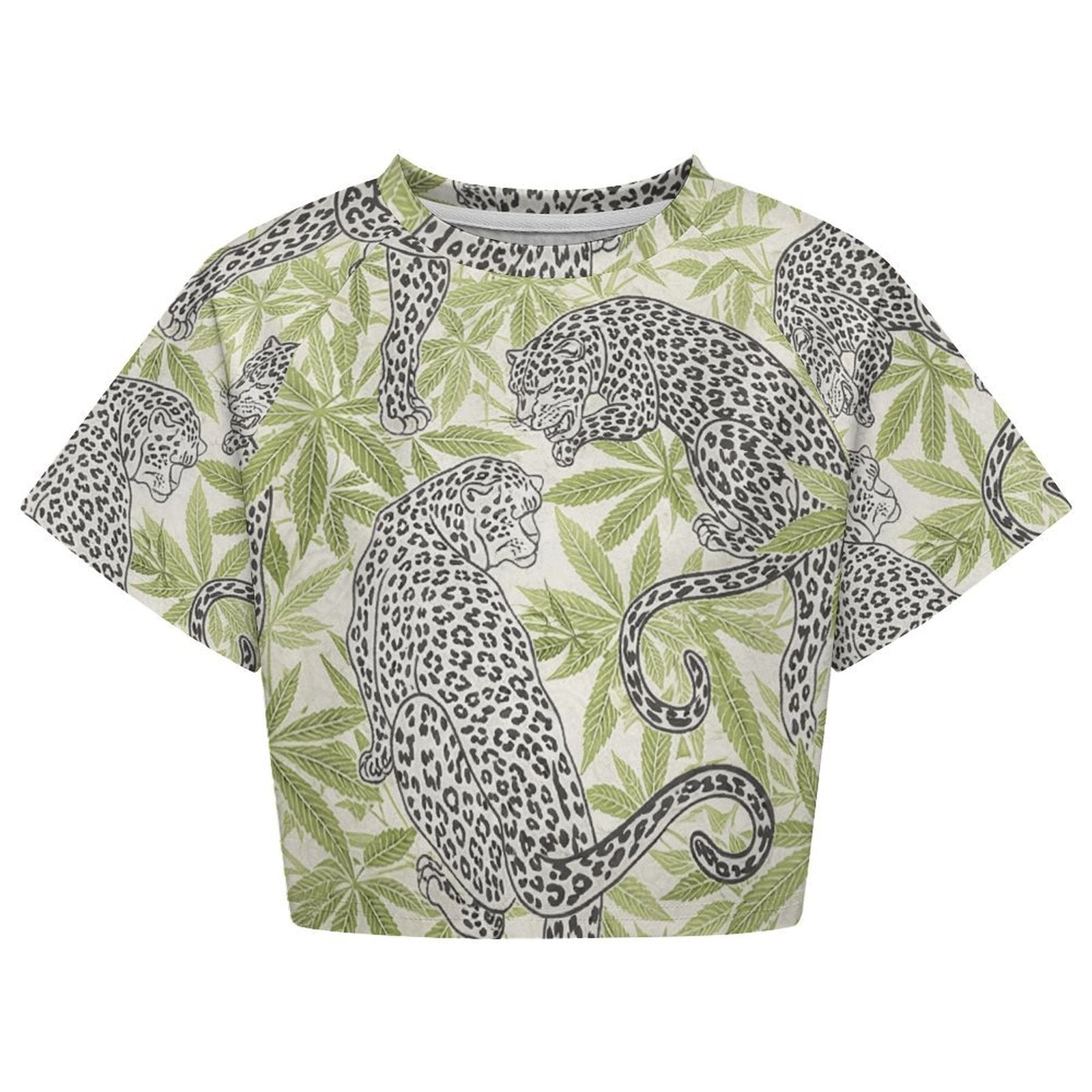 Leopard Print Cropped Ralgan T-Shirt