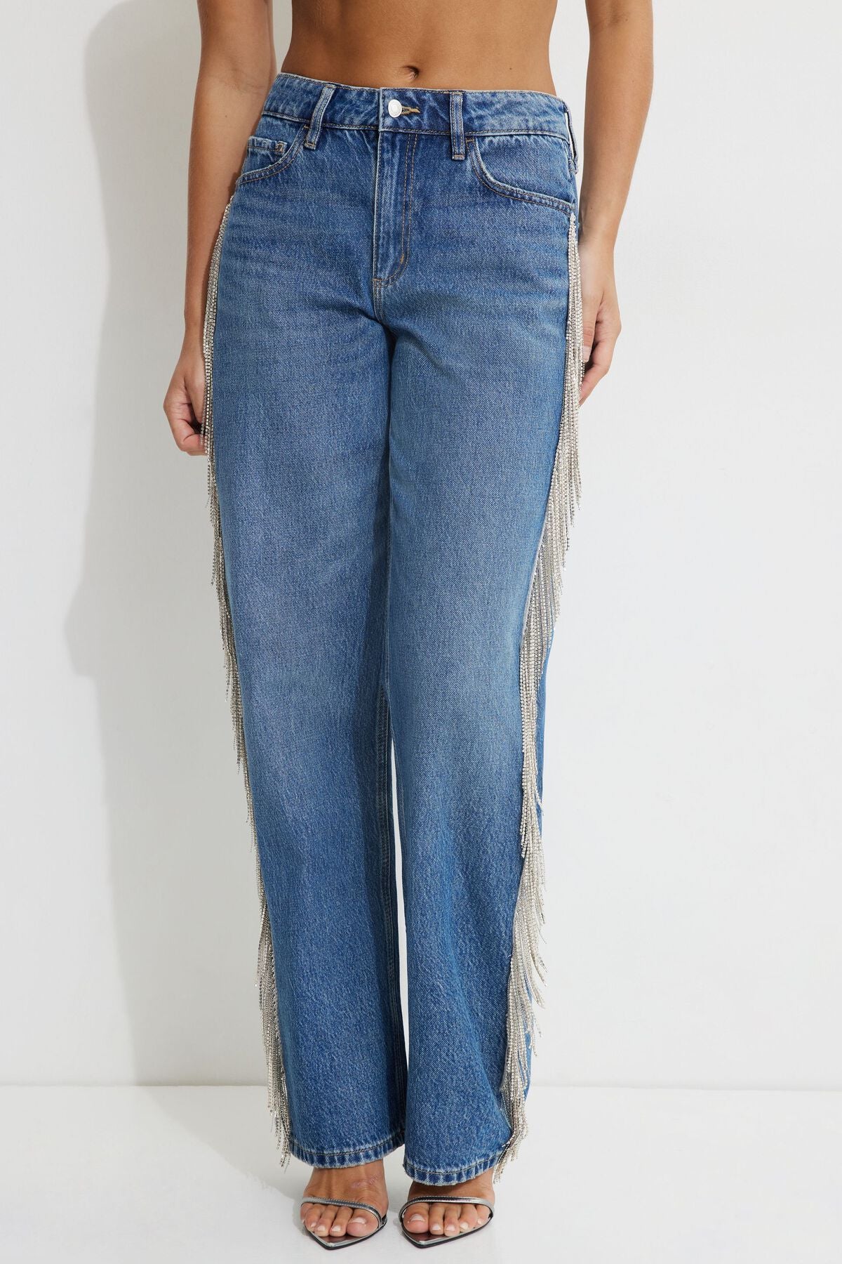 Mika Rhinestone Fringe Relaxed Straight Jeans