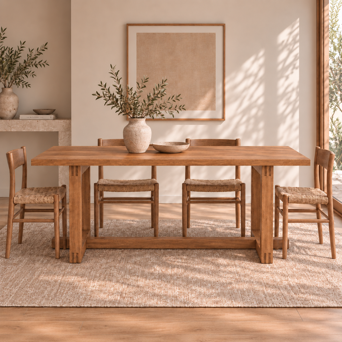 6 person dining table in red oak