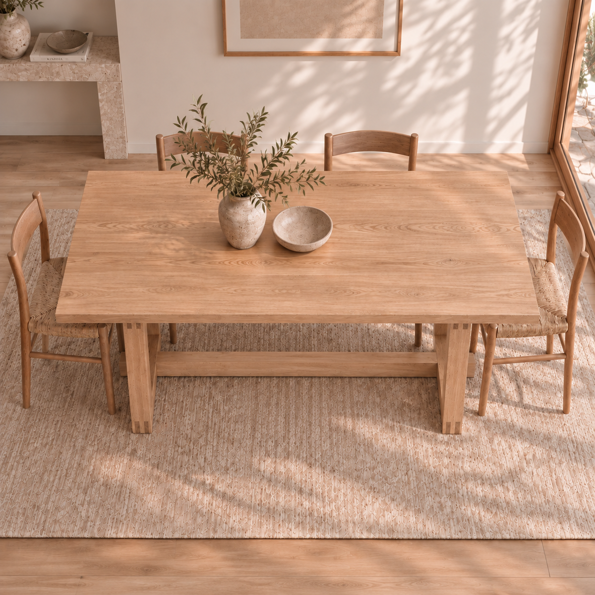 6 person dining table in white oak