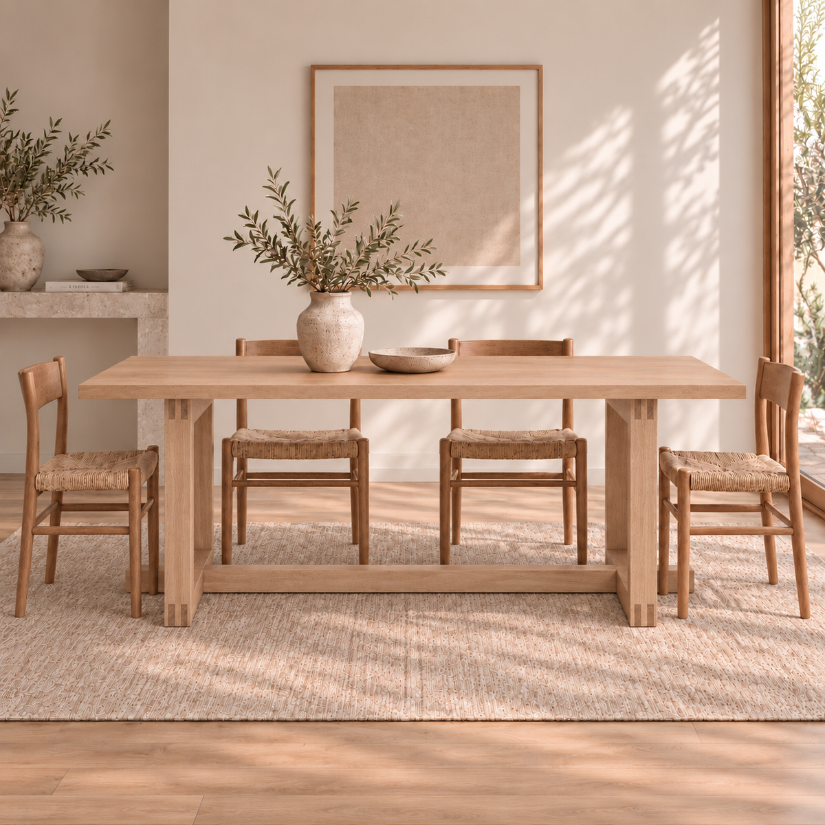 6 person dining table in white oak