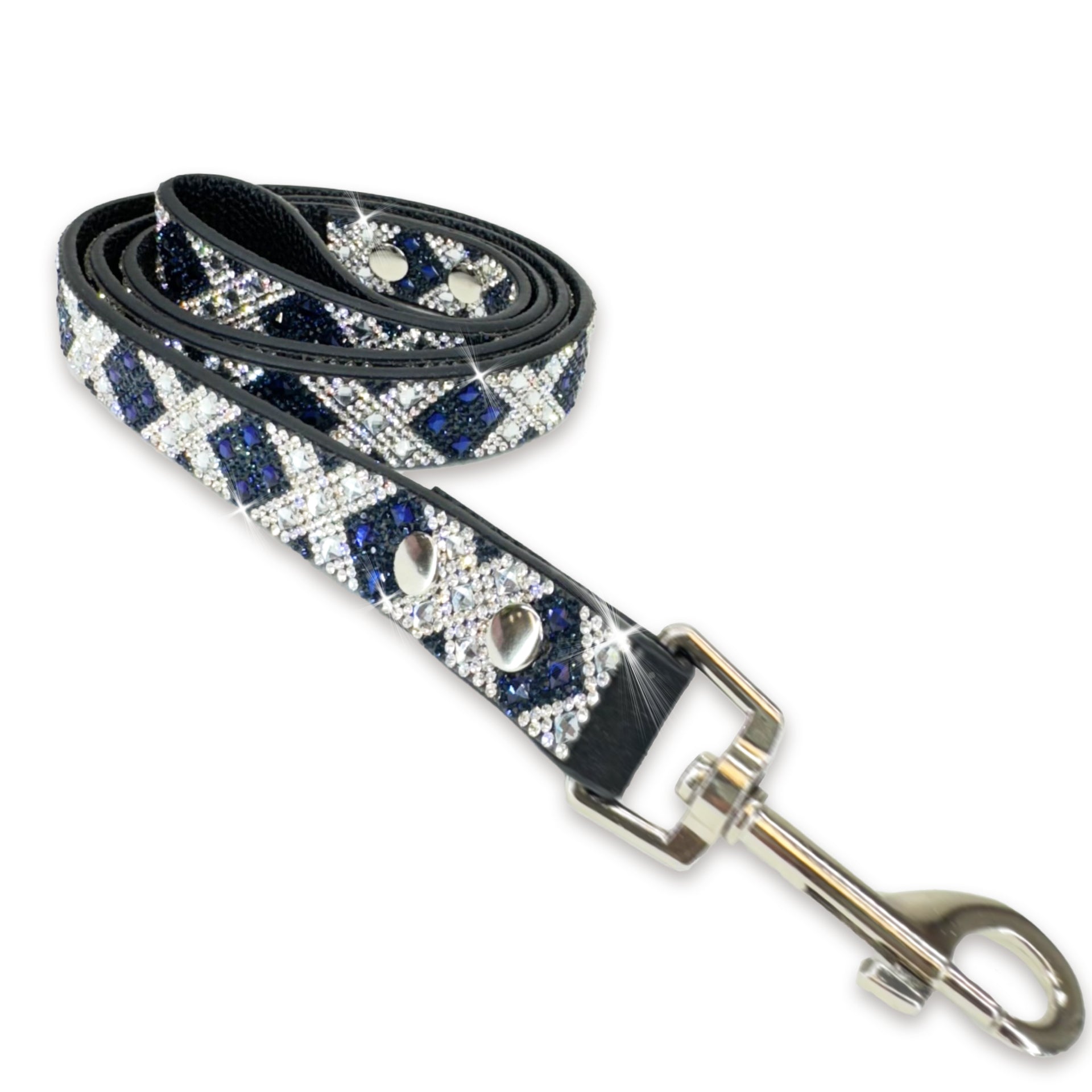 Luxury Navy Cross Dog Leash – Silver Hardware | Soft Vegan Leather, 42” Length with 360° Clip