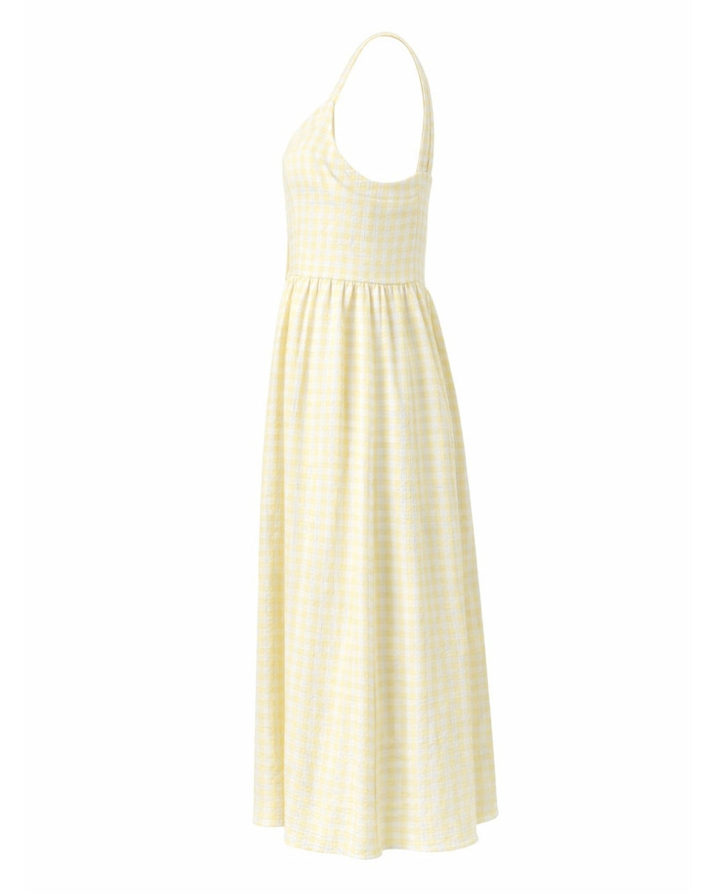 Prairie – Natural Waist Midi Dress With Pockets In Yellow Gingham
