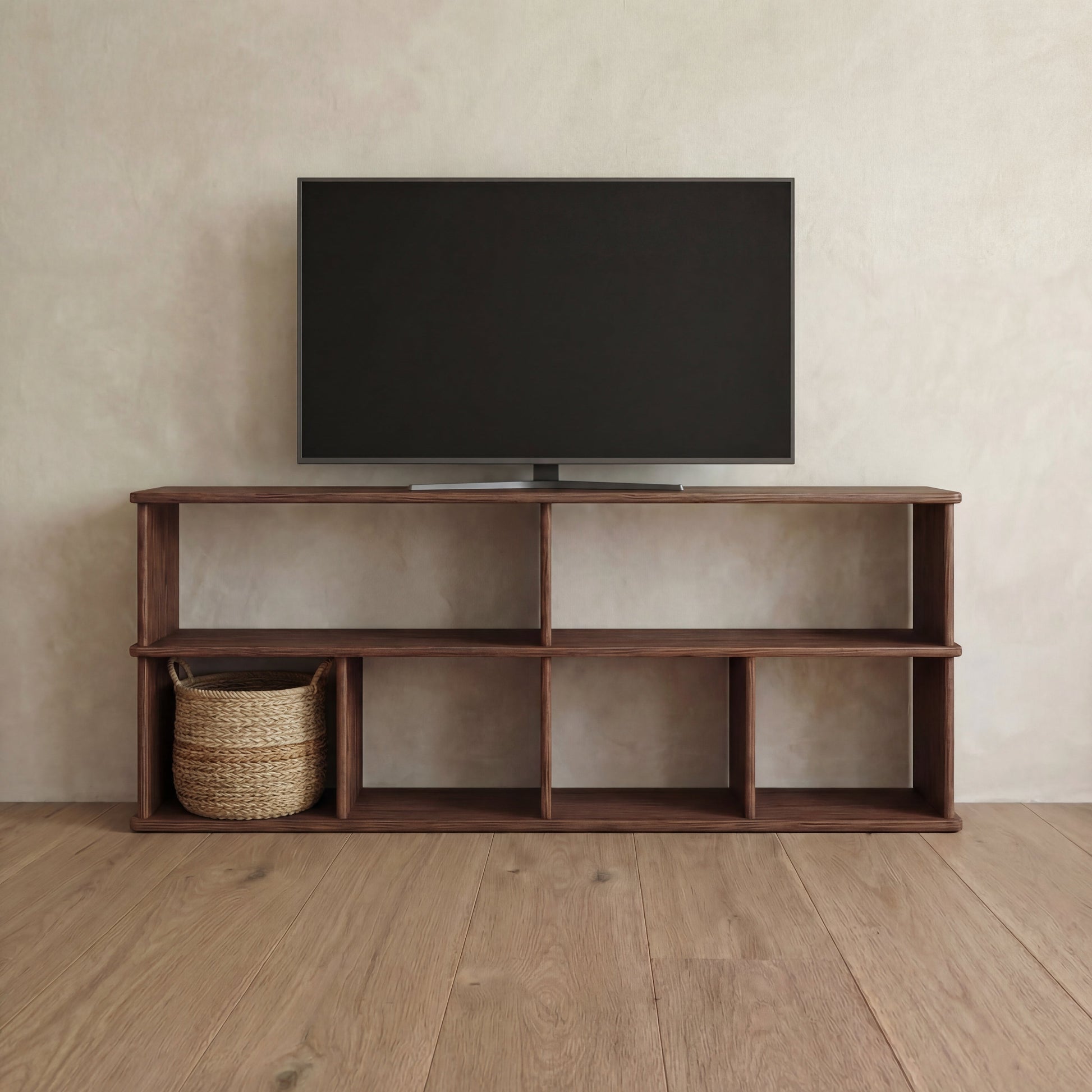 65 Inch Bookshelf TV Stand in Walnut