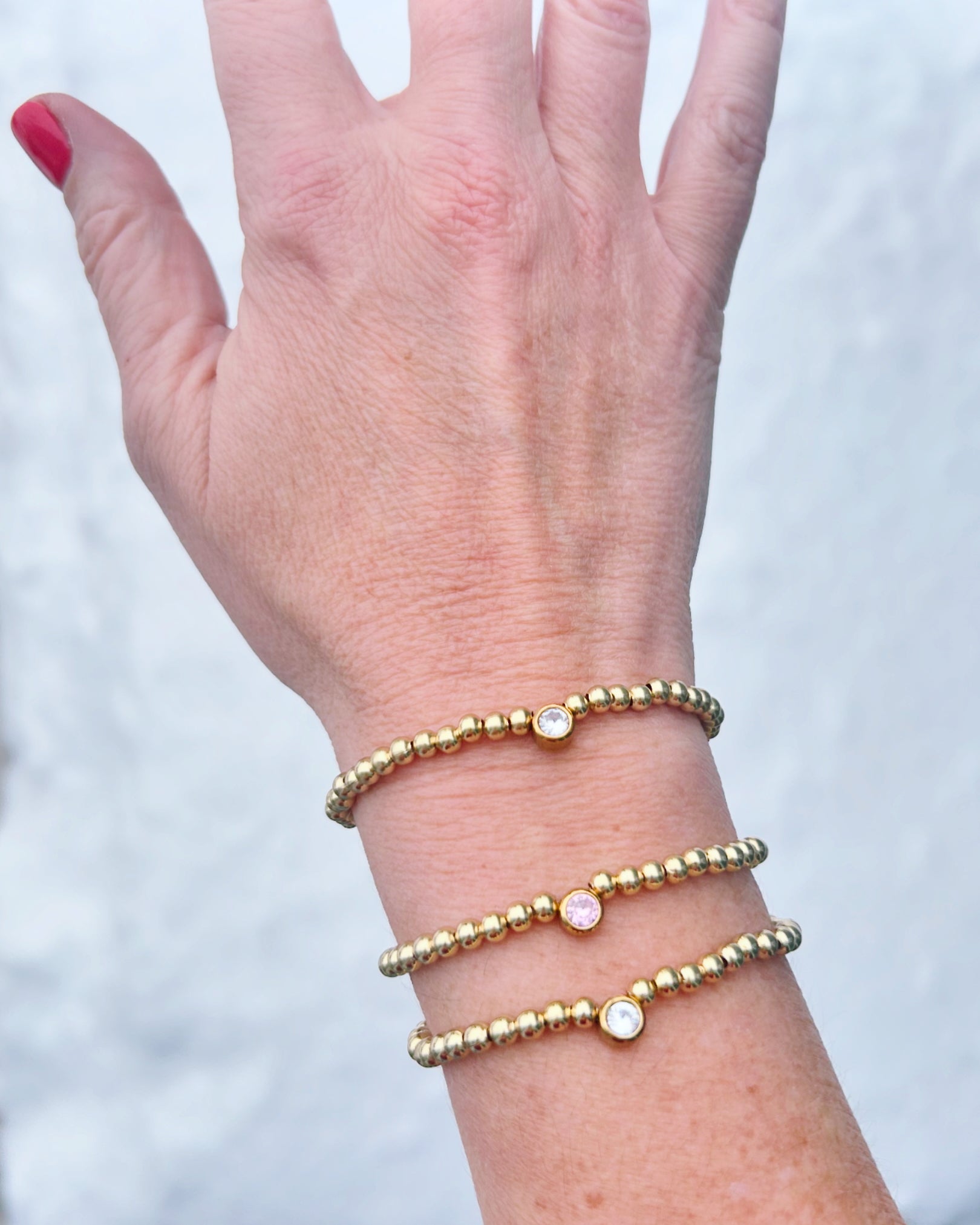 Mini Gold & Sparkle Bracelet (Clear & Light Pink, Blue)