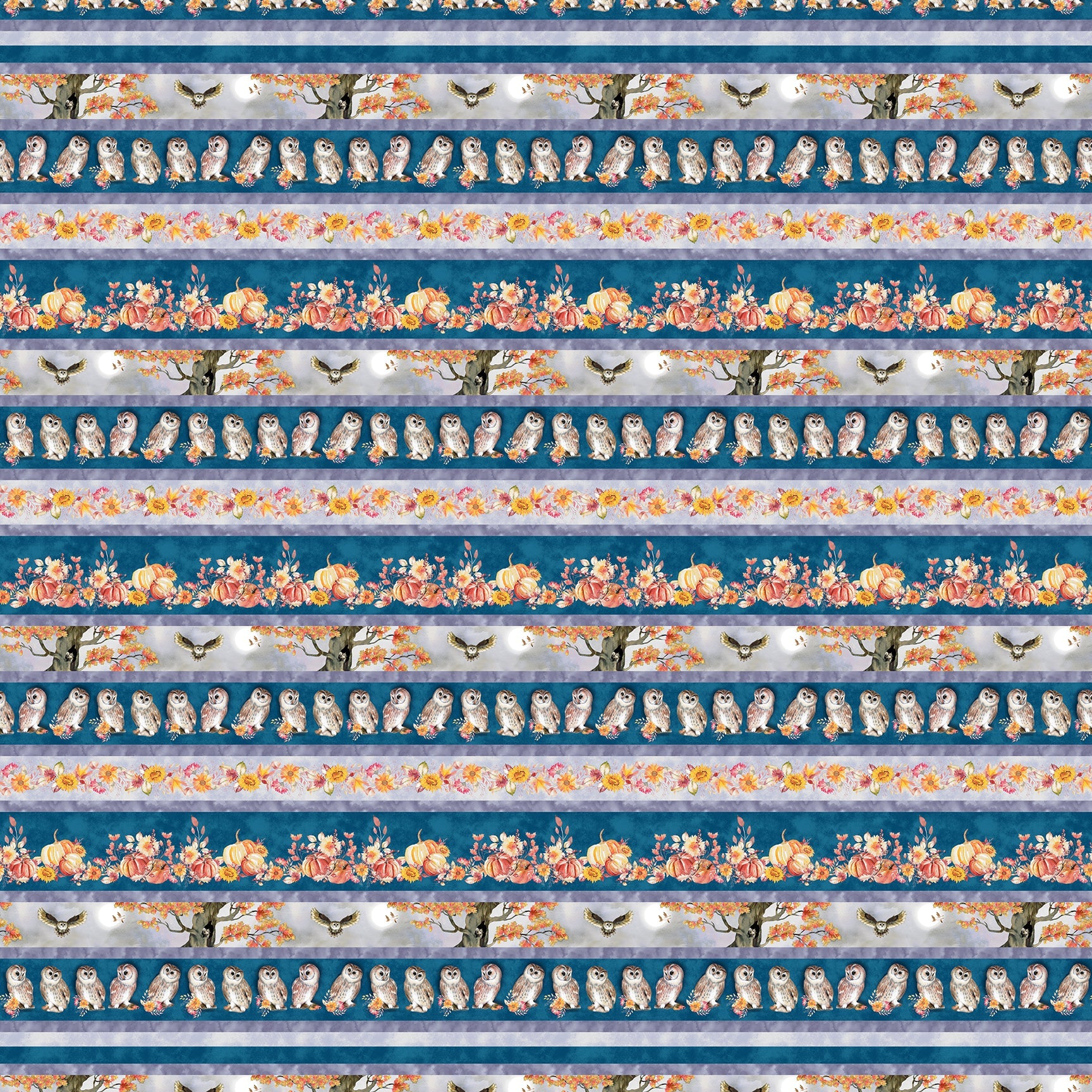 Hiboux de nuit par Kathleen Francour - Imprimé bordure bleu marine 