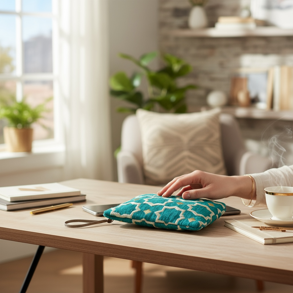 Pochette brocart turquoise (2 formats offerts)