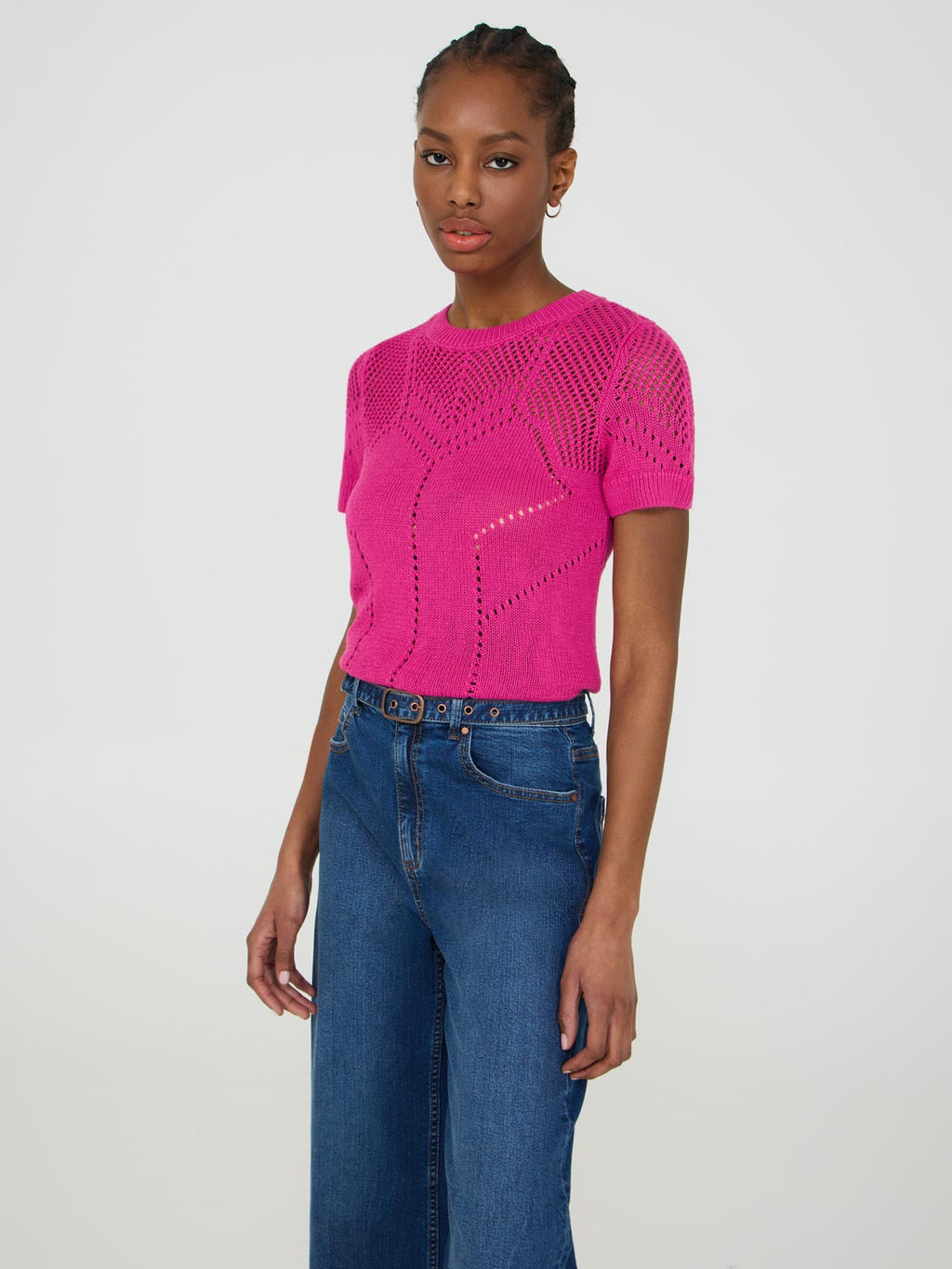 Short Sleeve Pointelle Sweater