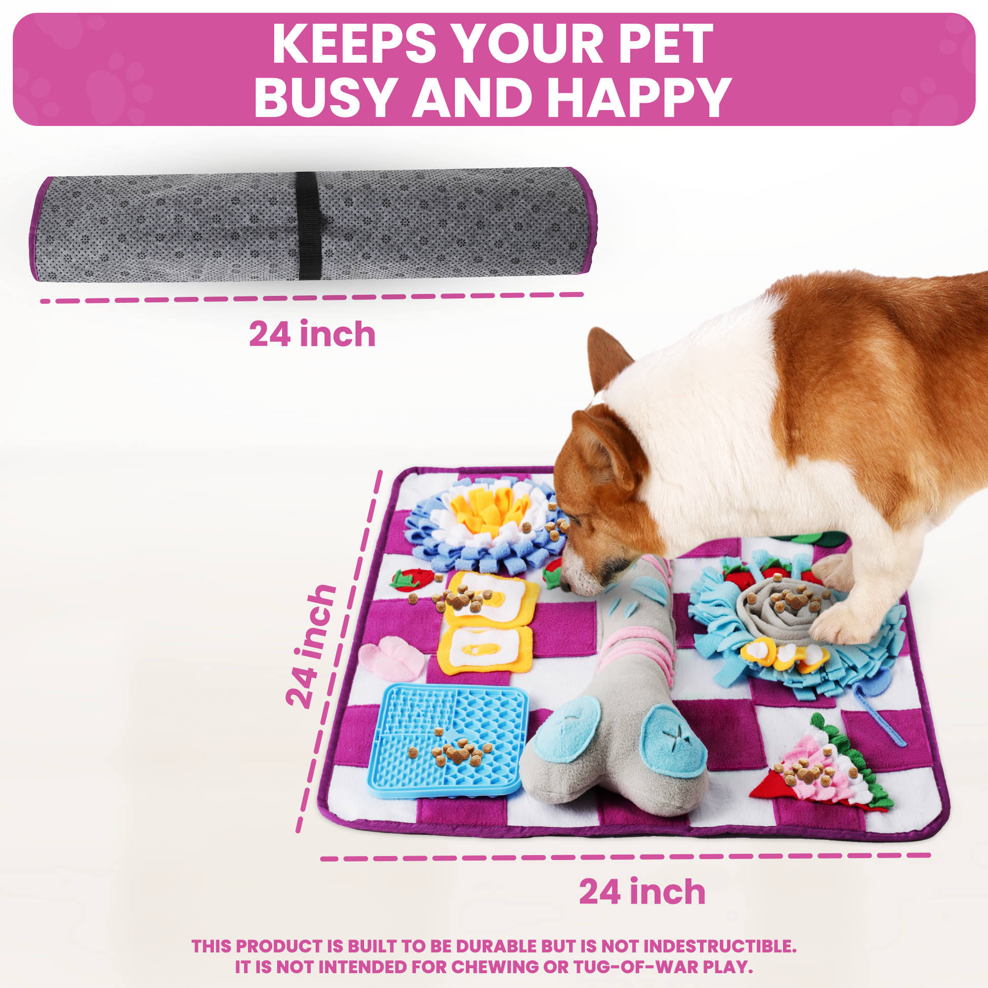 Tapis à renifler couineur pour chiens – Jeu interactif de recherche de nourriture, 61 cm