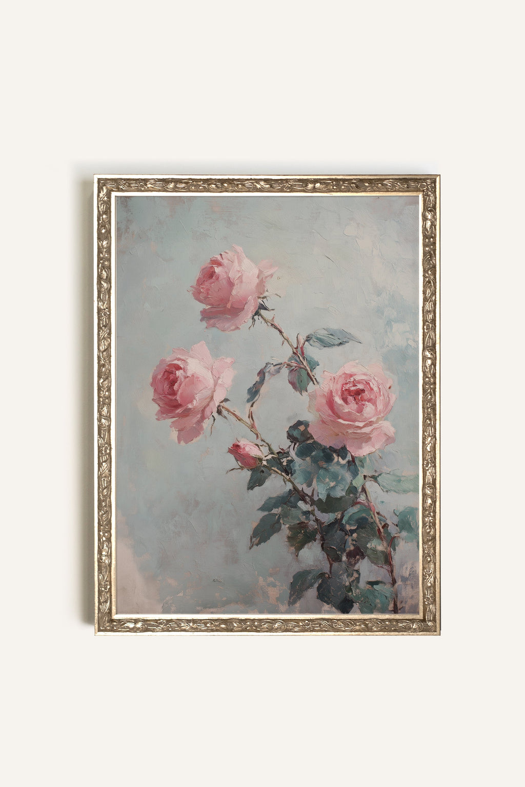 Powdered Roses, Vintage Silver Frame