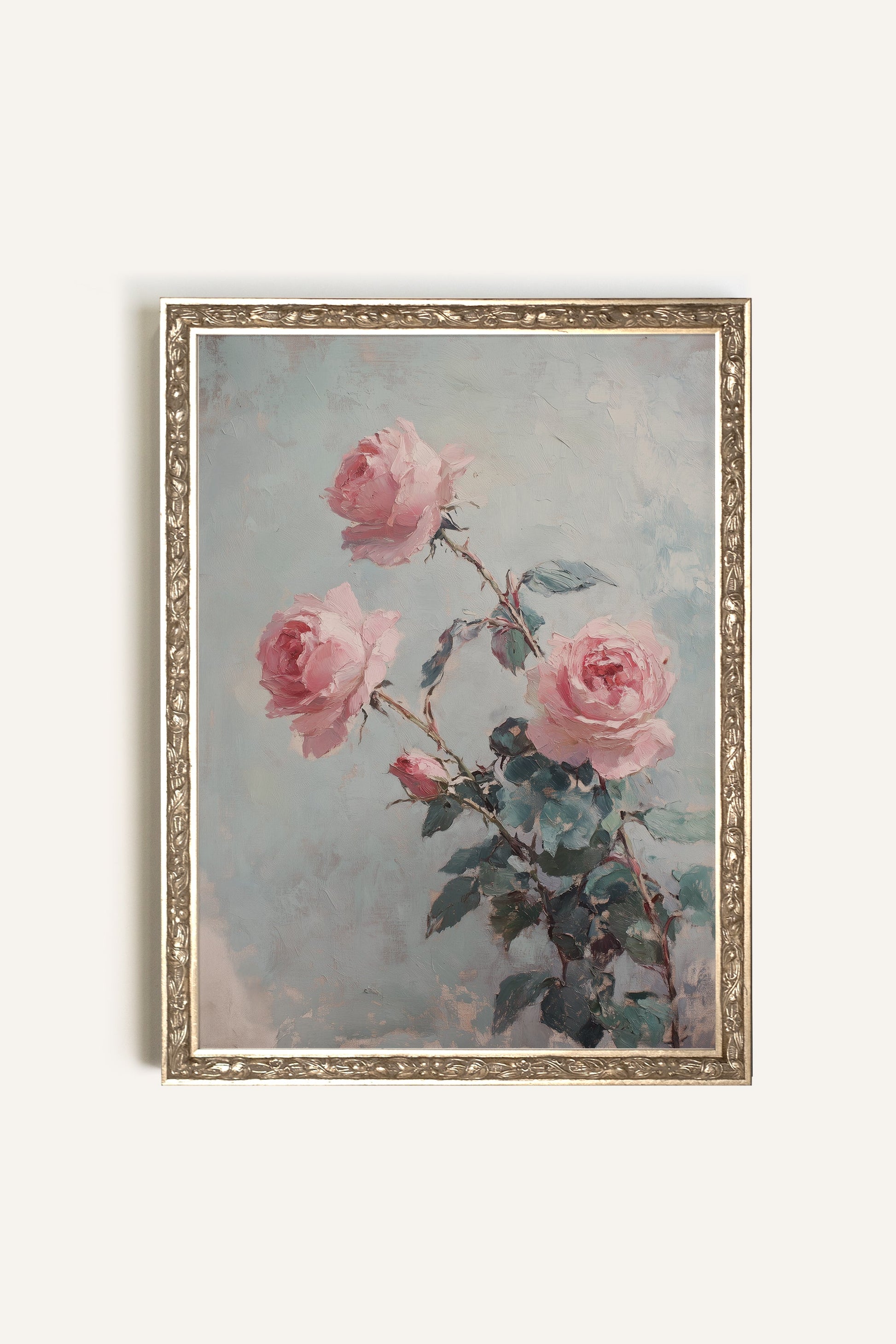 Powdered Roses, Vintage Silver Frame