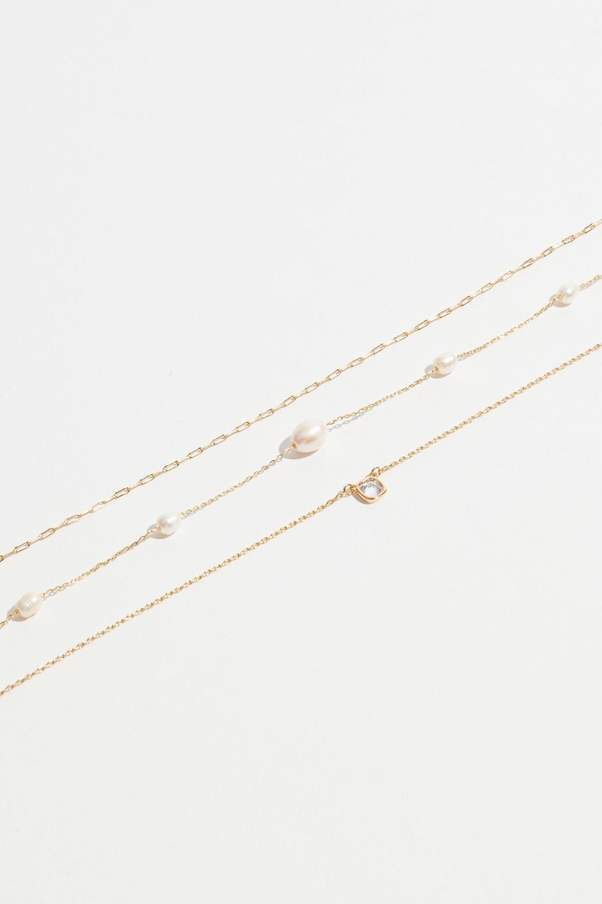 3-Pack Pearl & Cushion Gem Necklace