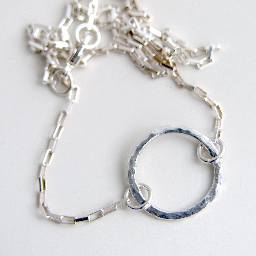 Eternity Necklace Sterling Silver Hammered Circle Necklace