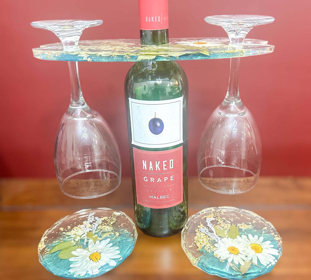 Coffret à verres à vin avec 2 sous-verres en résine
