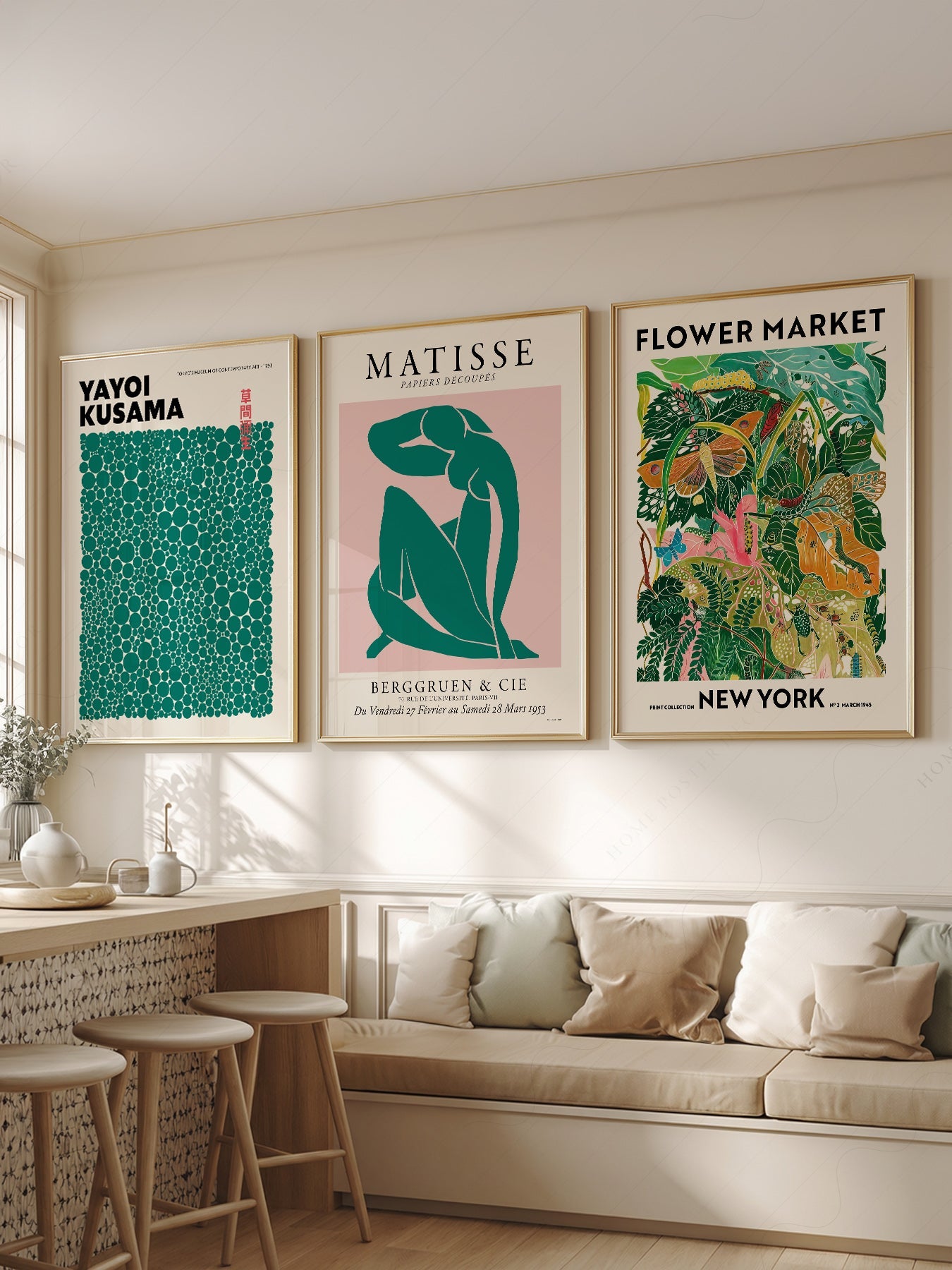 Modern Gallery Wall Set of 3 Prints – Matisse Kusama Flower Market Art