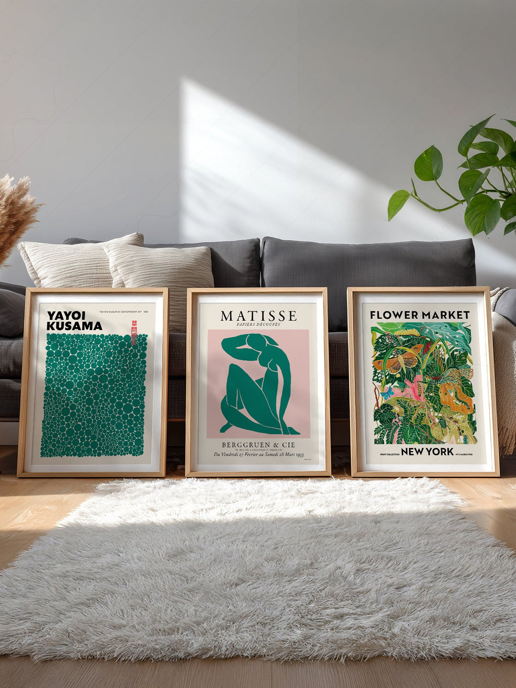 Modern Gallery Wall Set of 3 Prints – Matisse Kusama Flower Market Art