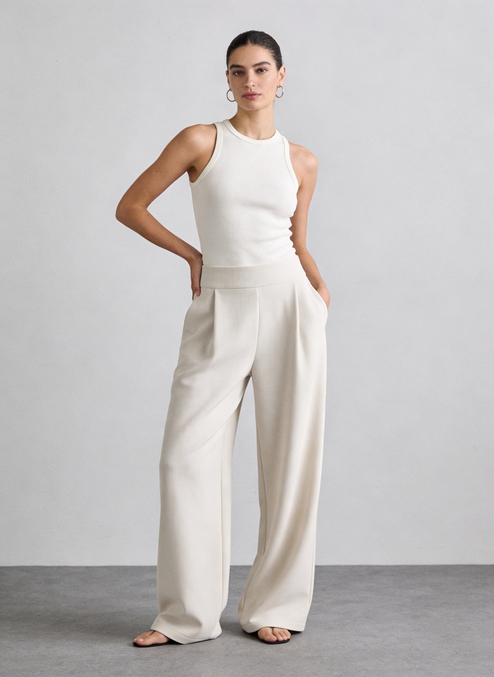 Luxeflow - Elevated Wide Leg Sweatpants Trouser Pants Ivory