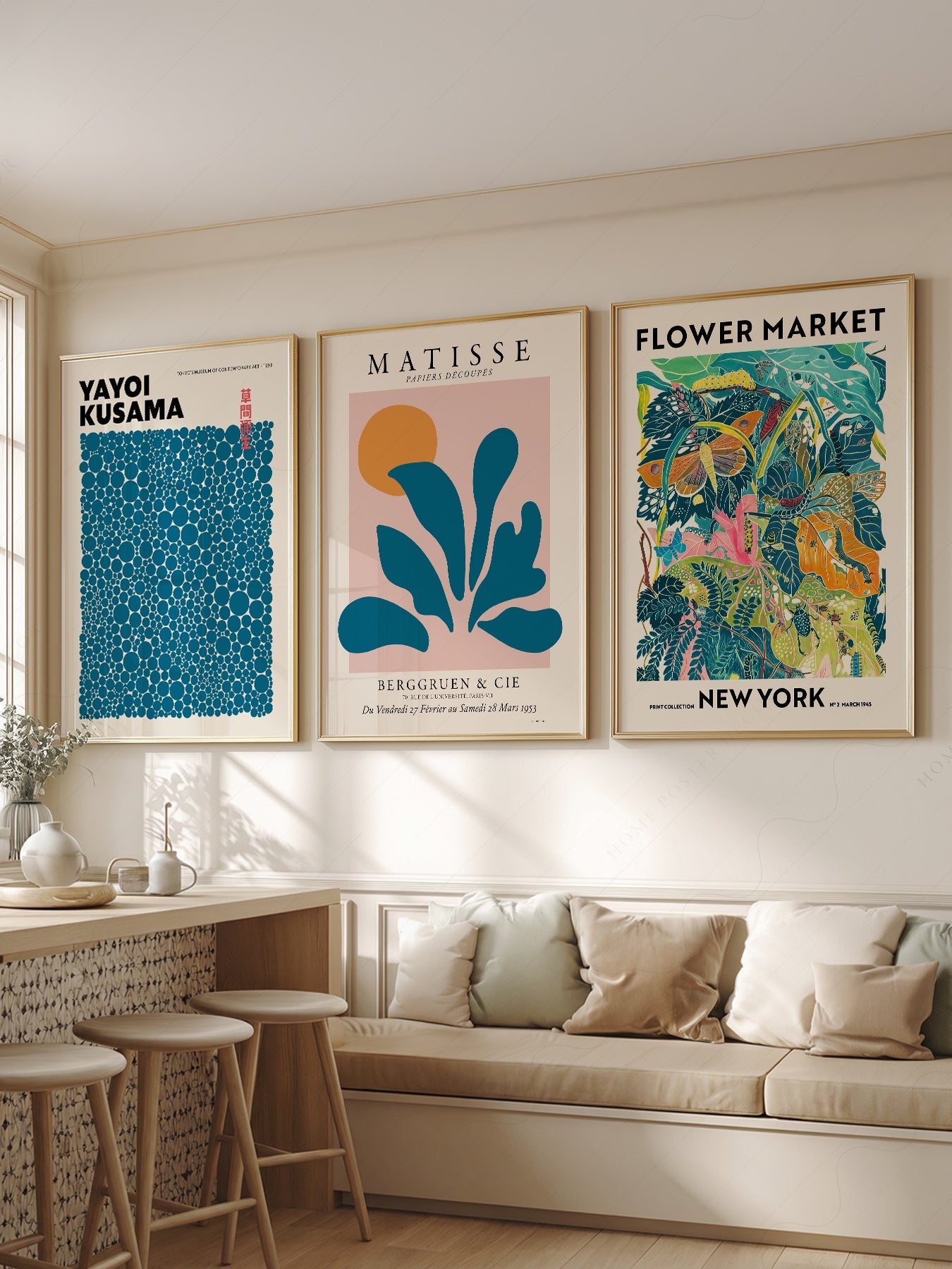 Teal Gallery Wall Set – Matisse Kusama Flower Market Art Prints