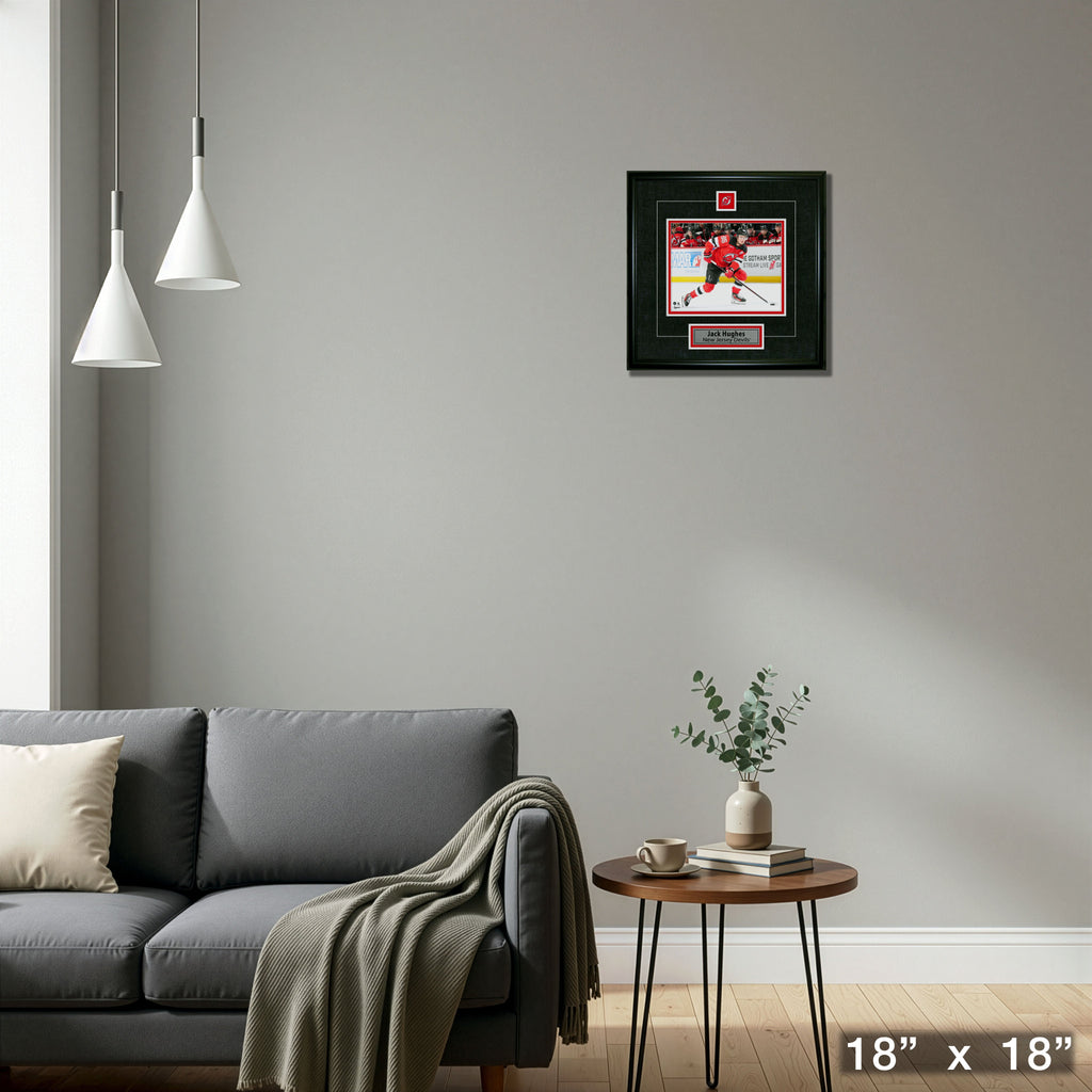 Jack Hughes Framed Pin & Plate New Jersey Devils