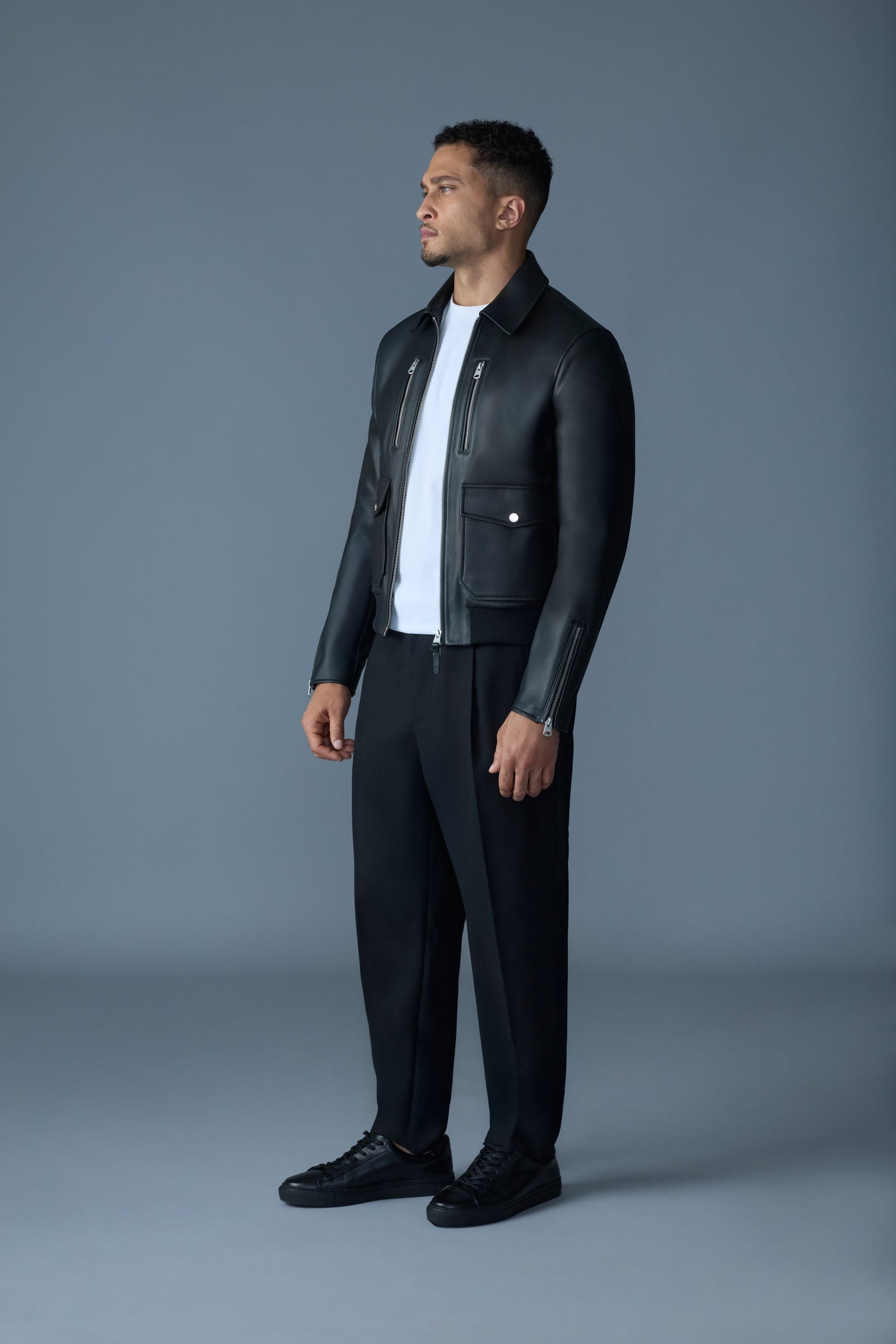 CHANCE-Z Spread Collar Leather Jacket