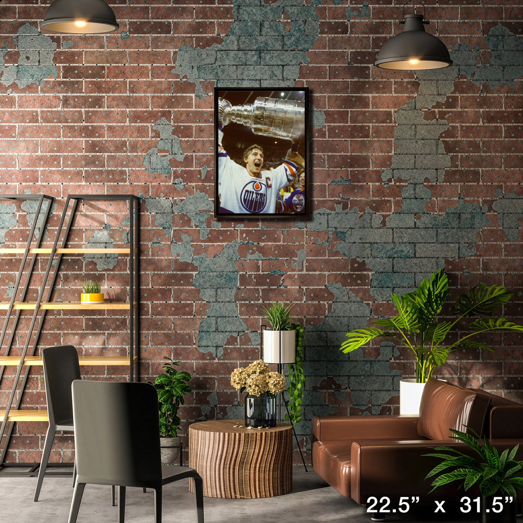 Wayne Gretzky 20x29 Framed Canvas Oilers Stanley Cup-V