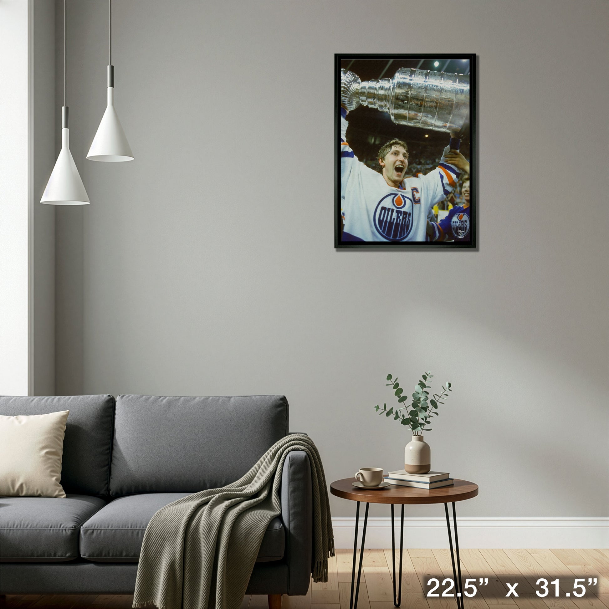 Wayne Gretzky 20x29 Framed Canvas Oilers Stanley Cup-V