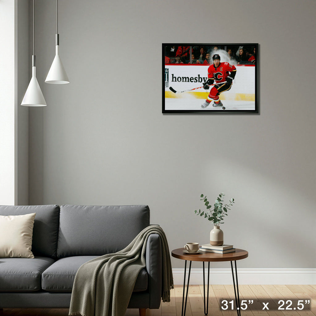 Jarome Iginla 20x29 Framed Canvas Flames Skating-H