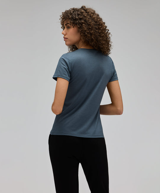 T-shirt col V ultraléger en laine mérinos pour femme