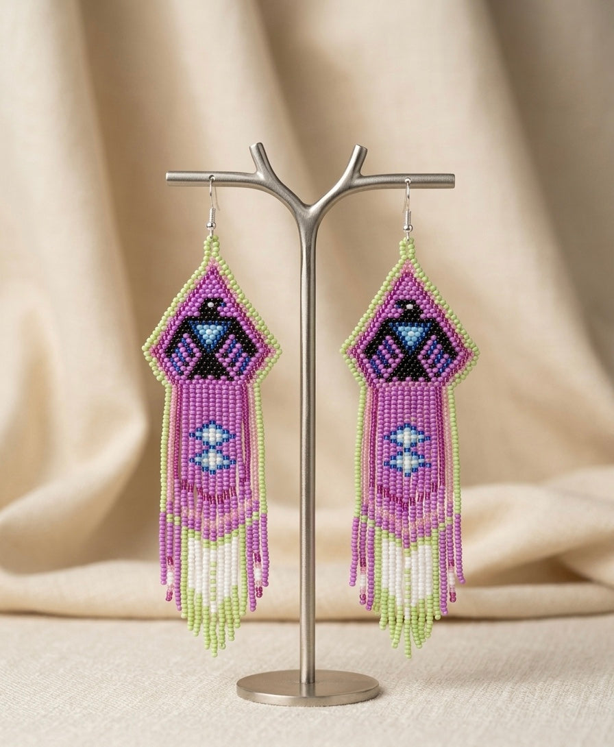 Beaded thunderbird earrings ( Purple )
